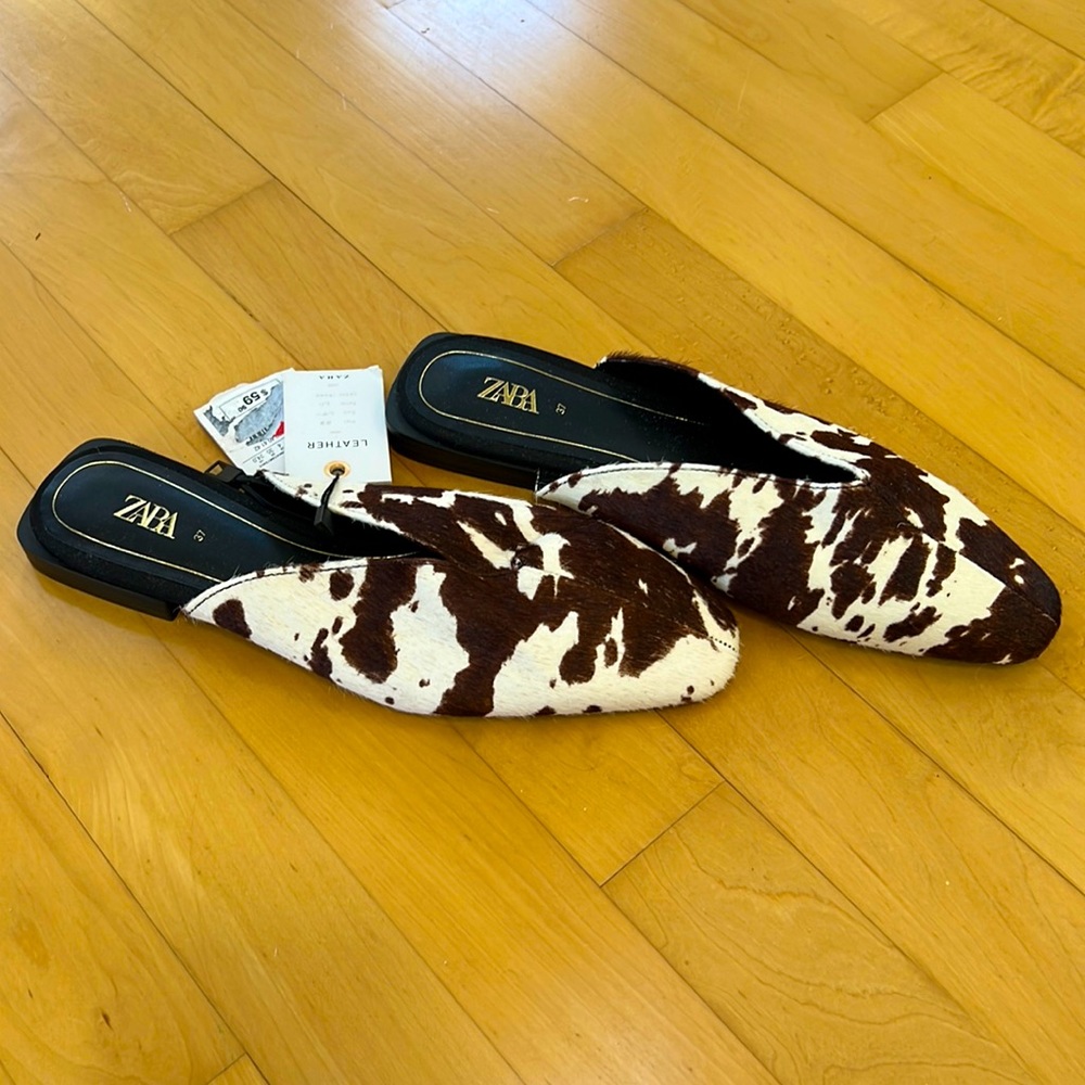 Zara mules, size 6.5, animal print, leather